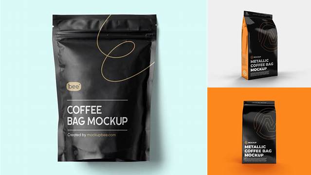 3362+ Metallic Bag with Coffee Cup PSD Mockup Front View Photoshop Freebie