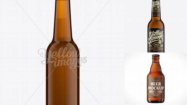 3364+ 33cl Amber Glass Ale Bottle PSD Mockup Customizable Design Files