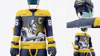 3369+ Men’s Full Ice Hockey Kit with Visor PSD Mockup Hero Back Shot Unique High-Resolution PSD