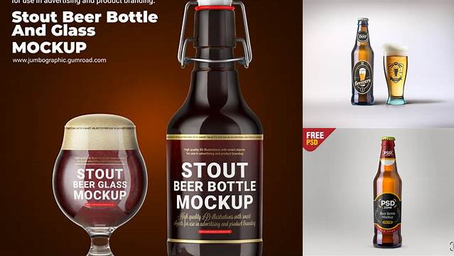 3371+ Green Glass Bottle With Stout Beer PSD Mockup Editable Graphic Free PSD