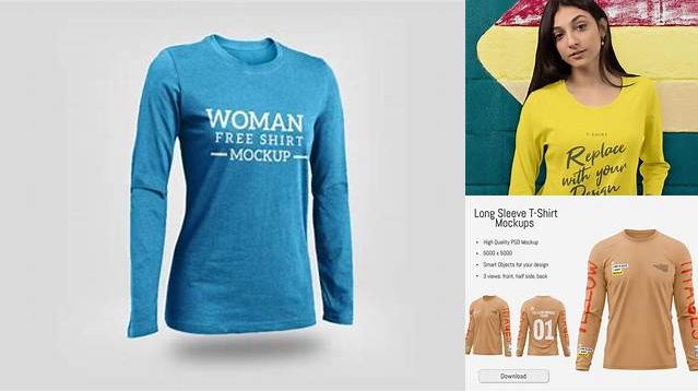 3373+ Womens Long Sleeve T-Shirt HQ PSD Mockup Front View Easy-to-Edit PSD