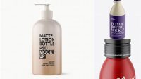 3374+ Matte Bottle With Pump PSD Mockup High-Angle Shot Customizable Design Files