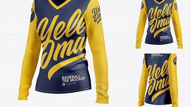 3376+ Women’s Baseball T-shirt with Long Sleeves PSD Mockup Half Side View Free Download Design Mockup