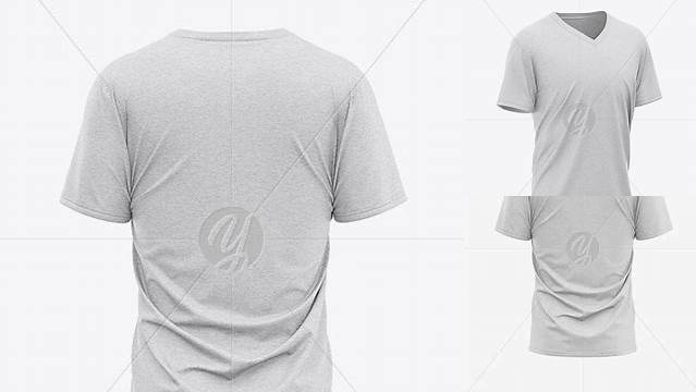 3377+ Men’s Heather Loose Fit V-Neck T-Shirt – Back Half-Side View Modern PSD Templates