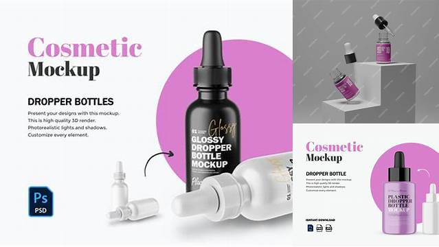 338+ 100ml Glossy Dropper Bottle PSD Mockup Exclusive Layered PSD Mockup