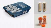 3382+ Cans Paper Package PSD Mockup Half Side View High Angle Shot Free Design Resource