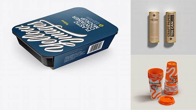 3382+ Cans Paper Package PSD Mockup Half Side View High Angle Shot Free Design Resource