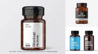 3383+ Amber Pill Bottle with Glossy Label PSD Mockup Front View Photoshop PSD Free for Designers