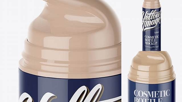 3383+ Open Glossy Cream Bottle with Pump PSD Mockup Half Side View Digital Download PSD for Free