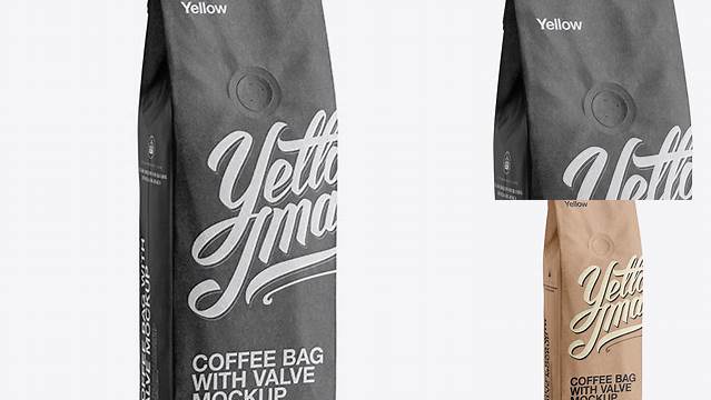 339+ 250g Kraft Coffee Bag With Valve PSD Mockup Half-Turned View For Free Download