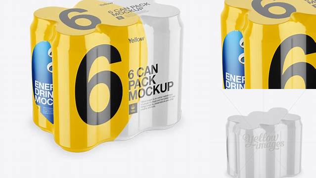 3393+ Pack with 6 Alminium Cans PSD Mockup Half Side View High-Angle Custom Graphic Mockup File