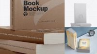 3405+ 4 Kraft Softcover Books PSD Mockup Half Side View High-End PSD Download