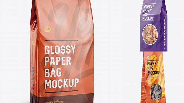 3405+ Glossy Paper Bag with Window PSD Mockup Halfside View Free Photoshop Mockup Design