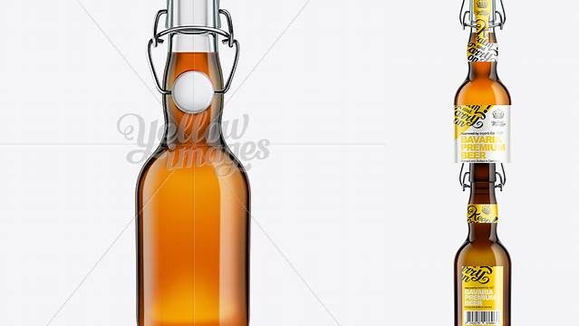 3406+ Glass Bottle with Amber Ale and Swing Top Closure 330ml Elegant Photoshop Mockup