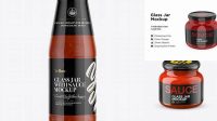 3411+ Glass Sauce Jar in Shrink Sleeve PSD Mockup Modern Photoshop Resource