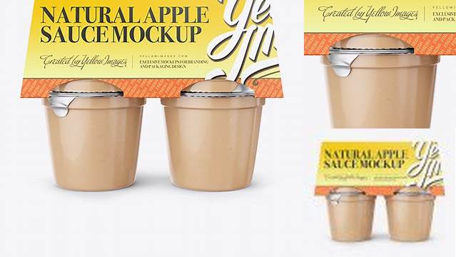 3414+ Natural Apple Sauce 4-6 Oz. Cups PSD Mockup Front View High-End Photoshop Mockup