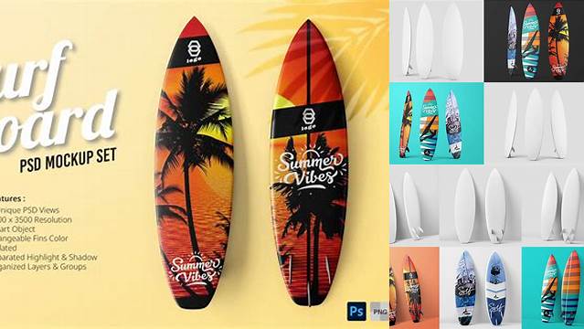 3414+ Surfboard PSD Mockup Halfside View Creative Layered Mockup Freebie