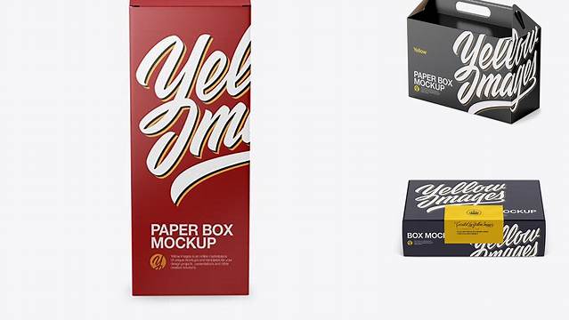 3424+ Glossy Paper Box Front View High-Angle Shot Creative Design Mockup