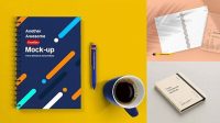 3425+ Notebook PSD Mockup Half Side View High-Angle Shot Professional Design PSD