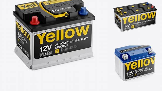 3426+ Auto Battery PSD Mockup Halfside View High-Angle Shot Editable Mockup PSD