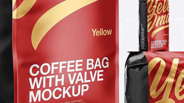 3428+ 16oz Matte Metallic Coffee Bag PSD Mockup Half Side View Editable Graphic Design Files