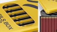 3428+ Glossy Pencil's Tin Boxes PSD Mockup Half Side View Photoshop Freebie