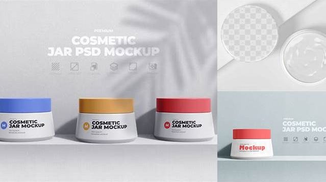 3431+ Open Glossy Plastic Cosmetic Jar PSD Mockup Front View High Angle Shot Editable and Customizable PSD