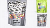 3432+ Metallic Stand-Up Pouch With Candies PSD Mockup Half Side View Exclusive and Stylish Design PSD