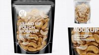 3436+ Glossy Transparent Stand-Up Pouch with Cashew Nuts PSD Mockup Front View Free Creative Design