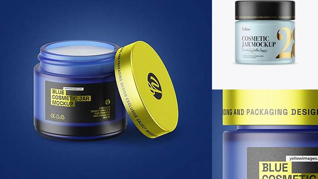 3439+ Blue Frosted Glass Cosmetic Jar PSD Mockup High-Quality PSD Files