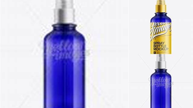 3439+ Blue Spray Bottle with Clear Overcap PSD Mockup Elegant Free Graphic Resource