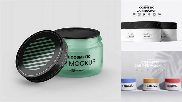 3445+ Blue Glass Cosmetic Jar PSD Mockup Editable Photoshop Template Freebie