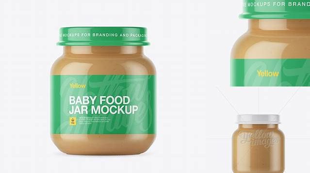 3448+ Baby Food Apple Puree Small Jar PSD Mockup High-Angle Shot Free Editable Photoshop Template