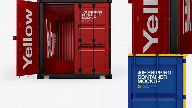 3451+ 40F Shipping Container with Opened Door PSD Mockup Front View Smart Object PSD Template