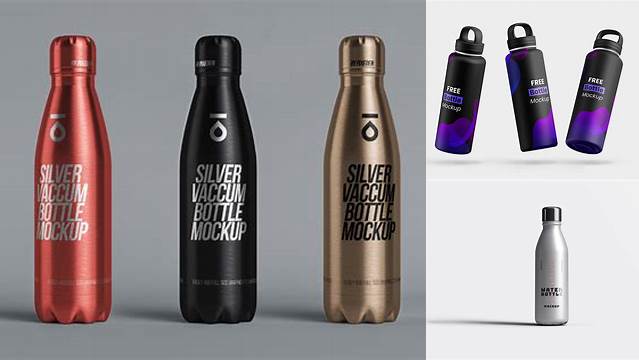 3455+ Metallic Bottle PSD Mockup High-Angle Shot Creative Design Mockup