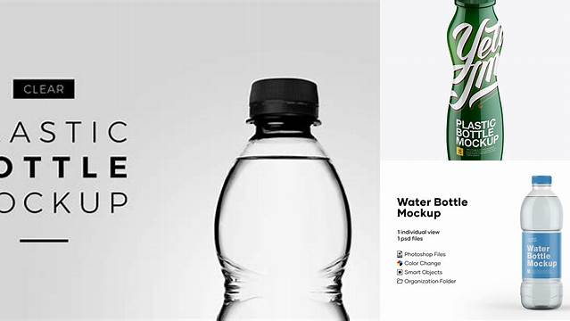 346+ Glossy Plastic Bottle PSD Mockup Front View High Angle Shot Fully Customizable Photoshop Freebie