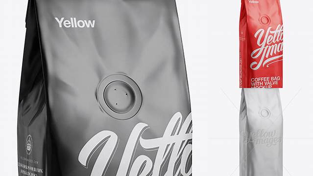 3461+ 250g Matte Metallic Coffee Bag With Valve PSD Mockup Half-Turned View Download Free Premium Design PSD