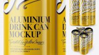 3463+ 4 Glossy Aluminium Cans PSD Mockup Front View High-Quality Digital Mockup Resource