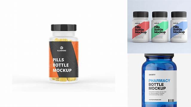 3463+ Blue Glass Bottle With Pills PSD Mockup Smart Object Free Photoshop File