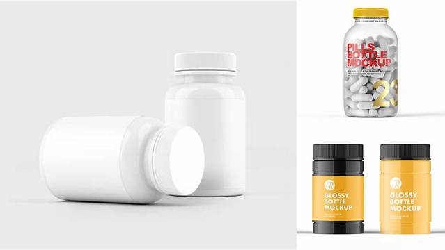 3465+ Glossy Pills Bottle With Paper Label PSD Mockup Free PSD