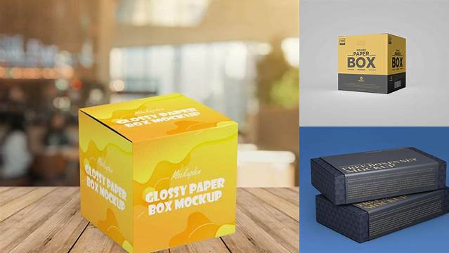 3467+ Glossy Paper Box with Label PSD Mockup Top View Download Customizable PSD