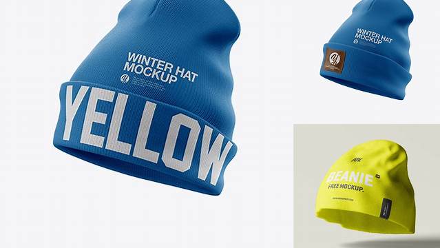 3467+ Turn Up Beanie Hat PSD Mockup Half-Side View Premium Quality PSD Freebie