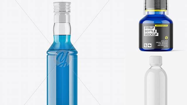 3469+ Clear Glass Blue Syrup Bottle PSD Mockup Creative Design Mockup