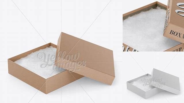 3469+ Kraft Paper Jewelry Box With Cotton Fill PSD Mockup Halfside View High-Angle Shot Premium Mockup Freebie