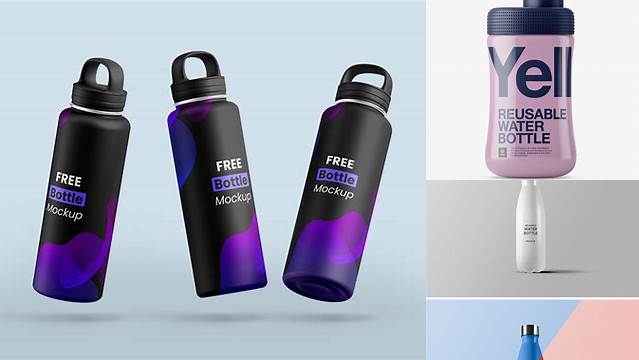 3472+ Reusable Water Bottle with Protein Cocktail PSD Mockup Professional PSD Mockup