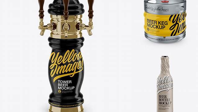 3477+ Glossy Beer Tower PSD Mockup Front View Fully Layered PSD Freebie