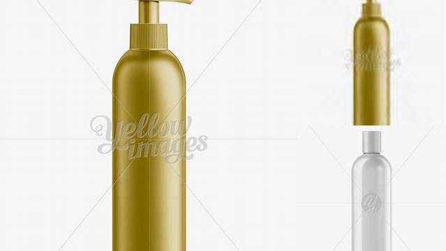 3484+ Gold Plastic Cosmetic Bottle with Batcher 300 ml Elegant PSD Mockup