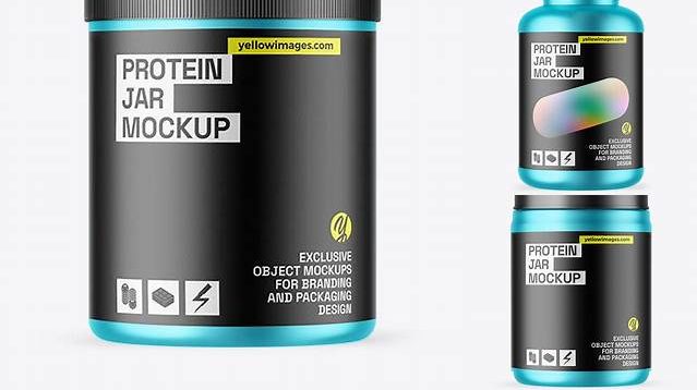 3488+ Matte Metallic Protein Jar PSD Mockup High-Angle Shot Modern PSD Templates