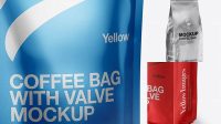 3489+ Matte Metallic Coffee Bag with Valve PSD Mockup Half Side View High-Quality PSD Files