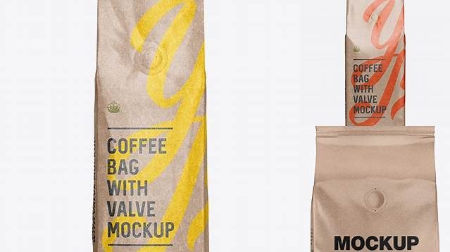 349+ Glossy Kraft Coffee Bag With Valve PSD Mockup Front View Custom Design Freebie PSD